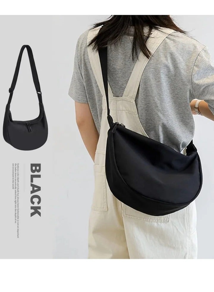 Small Sling Crossbody Bag for Women Men, Casual Crossbody Bag Sling Backpack with Adjustable Strap, Lightweight Nylon Shoulder Waist Pack Belt Bag with 2 Zippers for School Travel Hiking (Black) - Image 2
