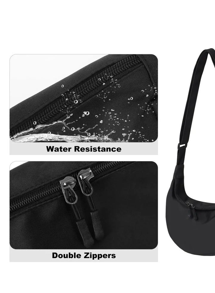 Small Sling Crossbody Bag for Women Men, Casual Crossbody Bag Sling Backpack with Adjustable Strap, Lightweight Nylon Shoulder Waist Pack Belt Bag with 2 Zippers for School Travel Hiking (Black) - Image 3