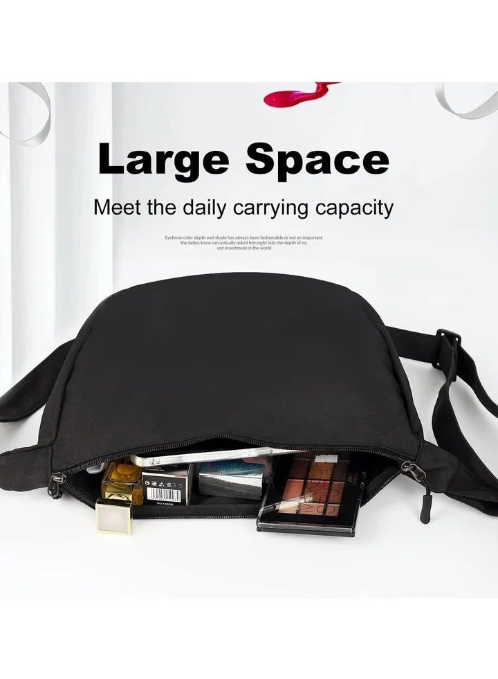 Small Sling Crossbody Bag for Women Men, Casual Crossbody Bag Sling Backpack with Adjustable Strap, Lightweight Nylon Shoulder Waist Pack Belt Bag with 2 Zippers for School Travel Hiking (Black) - Image 4