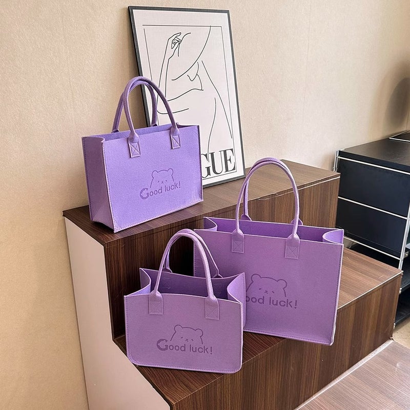 Bear Felt Bag Large Capacity Handbag Handbag Instagram Style Open Tote All-Match Shopping Bag Gift Bag - Image 4