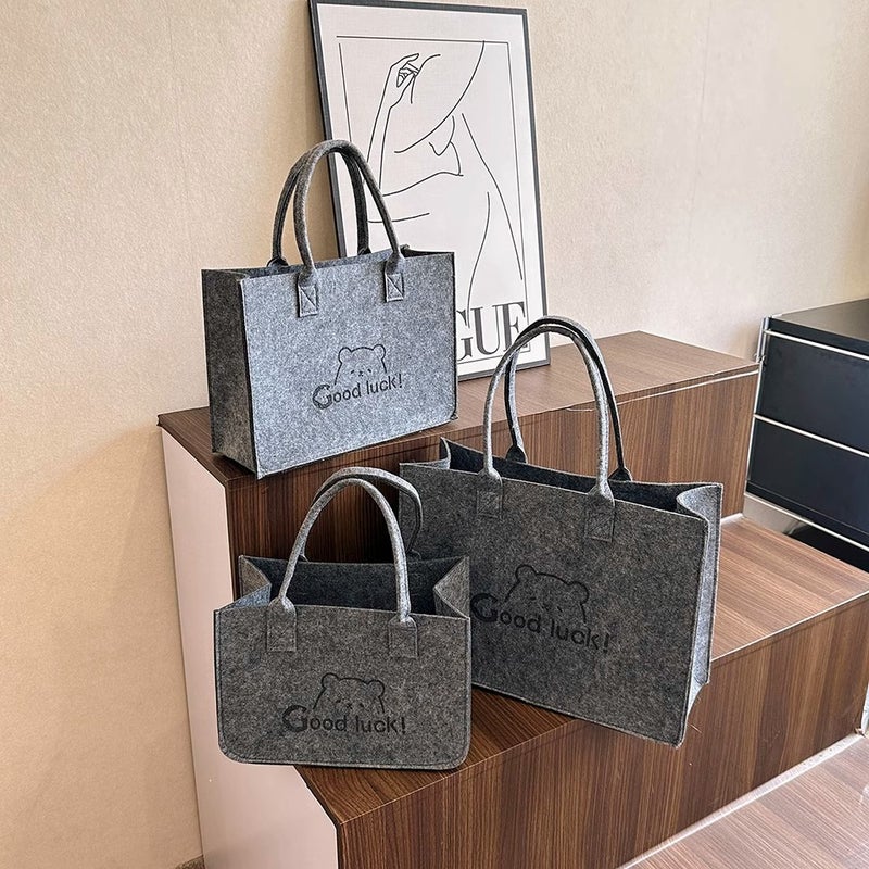 Bear Felt Bag Large Capacity Handbag Handbag Instagram Style Open Tote All-Match Shopping Bag Gift Bag - Image 2