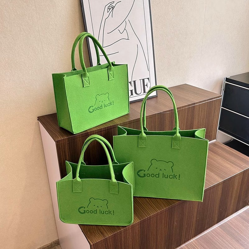 Bear Felt Bag Large Capacity Handbag Handbag Instagram Style Open Tote All-Match Shopping Bag Gift Bag - Image 5