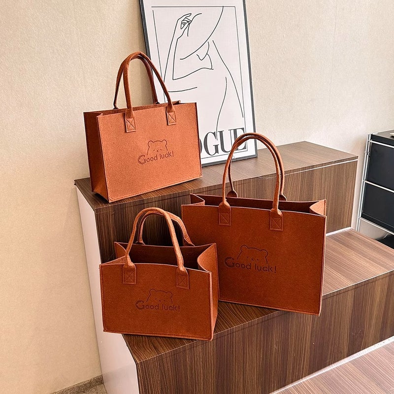 Bear Felt Bag Large Capacity Handbag Handbag Instagram Style Open Tote All-Match Shopping Bag Gift Bag - Image 3