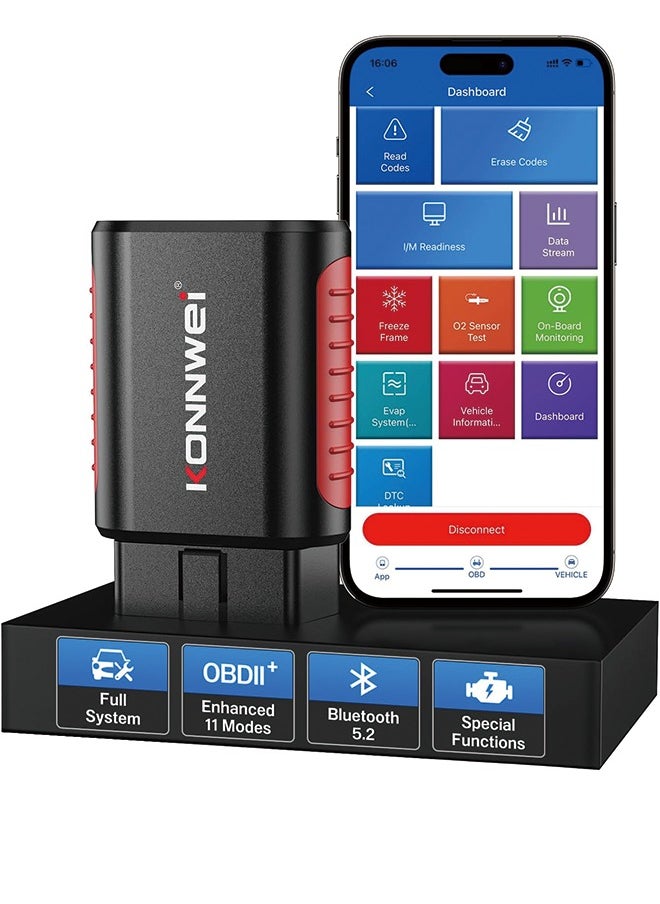 كونوي أداة تشخيص الماسح الضوئي KONNWEI KDIAG Bluetooth Obd2 لأجهزة iPhone & Android اللاسلكية لفحص المحرك وقارئ رمز السيارة بلوتوث 5.2 مع تشخيص النظام الكامل، إعادة ضبط الزيت  - Image 1