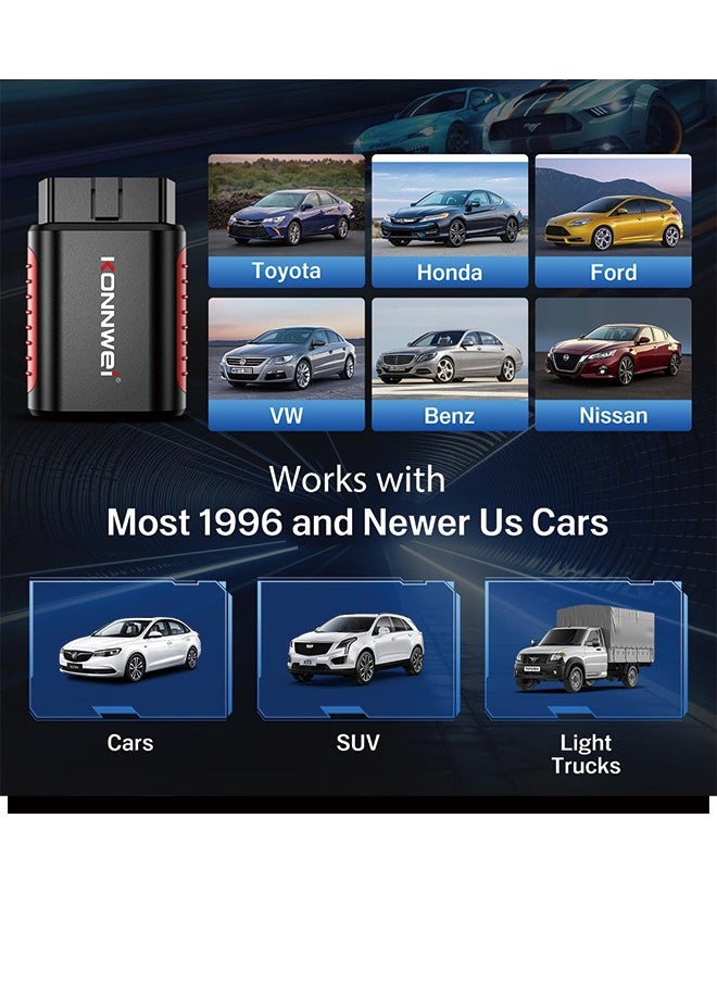 كونوي أداة تشخيص الماسح الضوئي KONNWEI KDIAG Bluetooth Obd2 لأجهزة iPhone & Android اللاسلكية لفحص المحرك وقارئ رمز السيارة بلوتوث 5.2 مع تشخيص النظام الكامل، إعادة ضبط الزيت  - Image 3