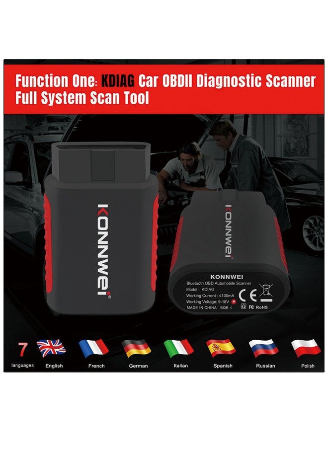 كونوي - أداة تشخيص الماسح الضوئي KONNWEI KDIAG Bluetooth Obd2 لأجهزة iPhone & Android اللاسلكية لفحص المحرك وقارئ رمز السيارة بلوتوث 5.2 مع تشخيص النظام الكامل، إعادة ضبط الزيت - Image 1