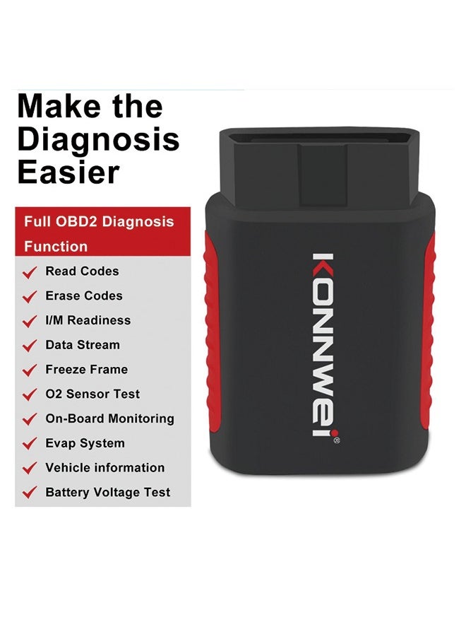 كونوي - أداة تشخيص الماسح الضوئي KONNWEI KDIAG Bluetooth Obd2 لأجهزة iPhone & Android اللاسلكية لفحص المحرك وقارئ رمز السيارة بلوتوث 5.2 مع تشخيص النظام الكامل، إعادة ضبط الزيت - Image 1
