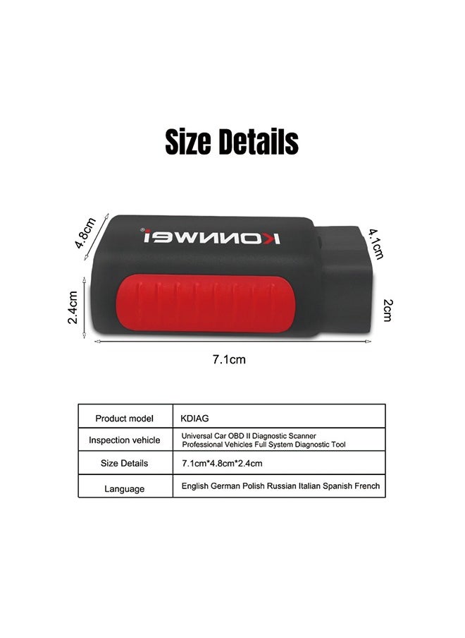 كونوي - أداة تشخيص الماسح الضوئي KONNWEI KDIAG Bluetooth Obd2 لأجهزة iPhone & Android اللاسلكية لفحص المحرك وقارئ رمز السيارة بلوتوث 5.2 مع تشخيص النظام الكامل، إعادة ضبط الزيت - Image 1