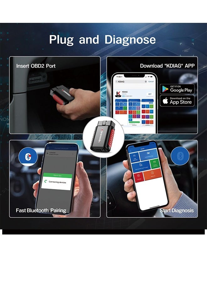 كونوي أداة تشخيص الماسح الضوئي KONNWEI KDIAG Bluetooth Obd2 لأجهزة iPhone & Android اللاسلكية لفحص المحرك وقارئ رمز السيارة بلوتوث 5.2 مع تشخيص النظام الكامل، إعادة ضبط الزيت  - Image 2
