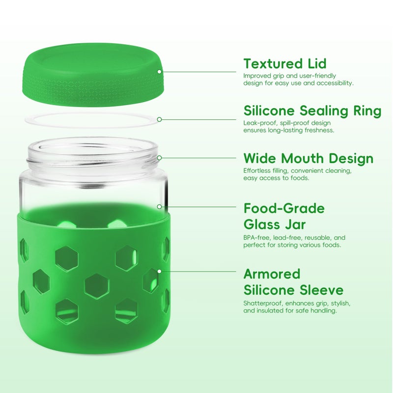 Gemice 6-Pack 16 oz Overnight Oats Containers with Lids and Silicone Sleeves, Glass Mason Jars with Airtight Lid, Dishwasher Safe, Wide Mouth Chia Seed Pudding Meal Prep Jar for Yogurt Berries Snack - Image 4