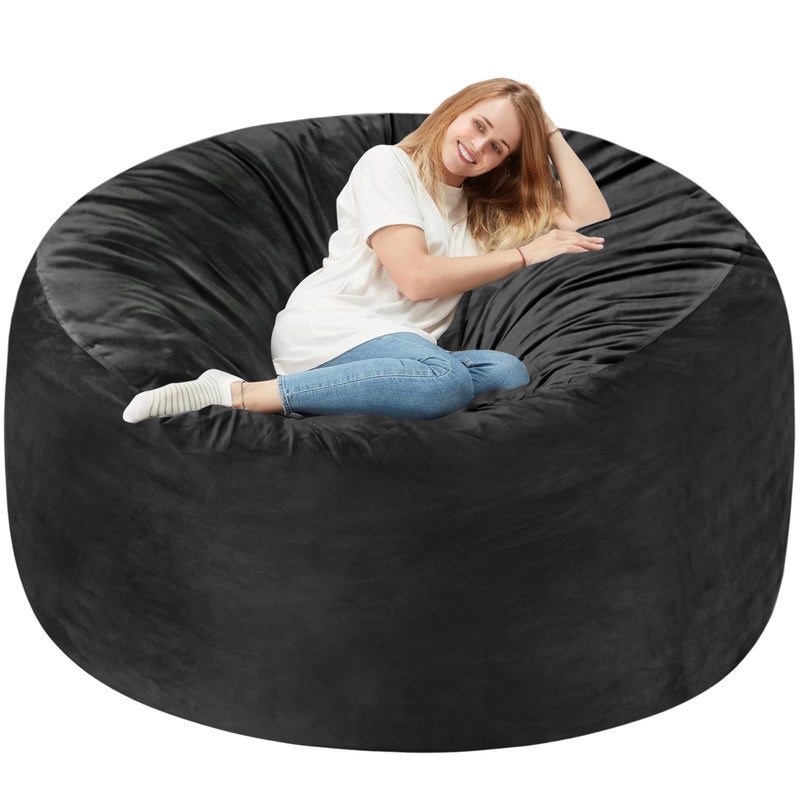 Homguava 6FT Bean Bag Chair Giant BeanBag with Memory Foam Filled Large Bean Bag Chairs for Adults Adult Bean Bag Chair with Dutch Velvet Cover for Living Room BedroomBlack