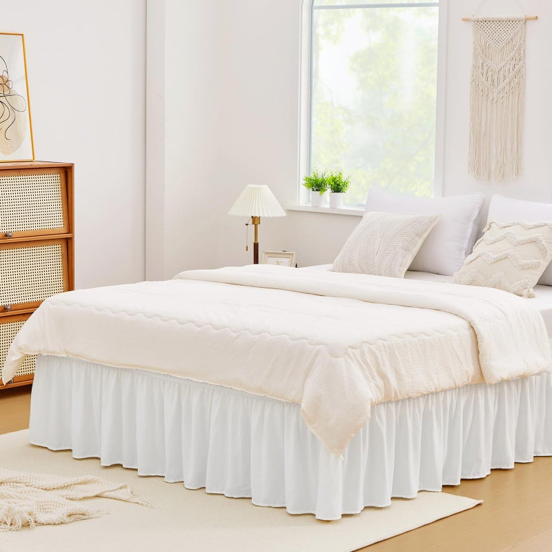 Vocander White Full Size Bed Skirt 14 Inch Drop Easy to Put OnElastic Wrap Around Dust Ruffle for Bed Frame MattressLuxury Bedskirt for Adjustable Bed Microfiber Fabric Machine Washable - Image 2