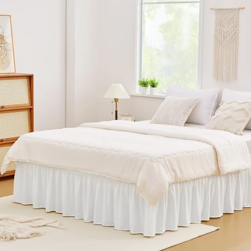 Vocander White Full Size Bed Skirt 14 Inch Drop Easy to Put OnElastic Wrap Around Dust Ruffle for Bed Frame MattressLuxury Bedskirt for Adjustable Bed Microfiber Fabric Machine Washable - Image 1