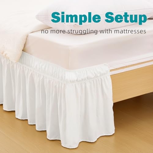 Vocander White Full Size Bed Skirt 14 Inch Drop Easy to Put OnElastic Wrap Around Dust Ruffle for Bed Frame MattressLuxury Bedskirt for Adjustable Bed Microfiber Fabric Machine Washable - Image 3