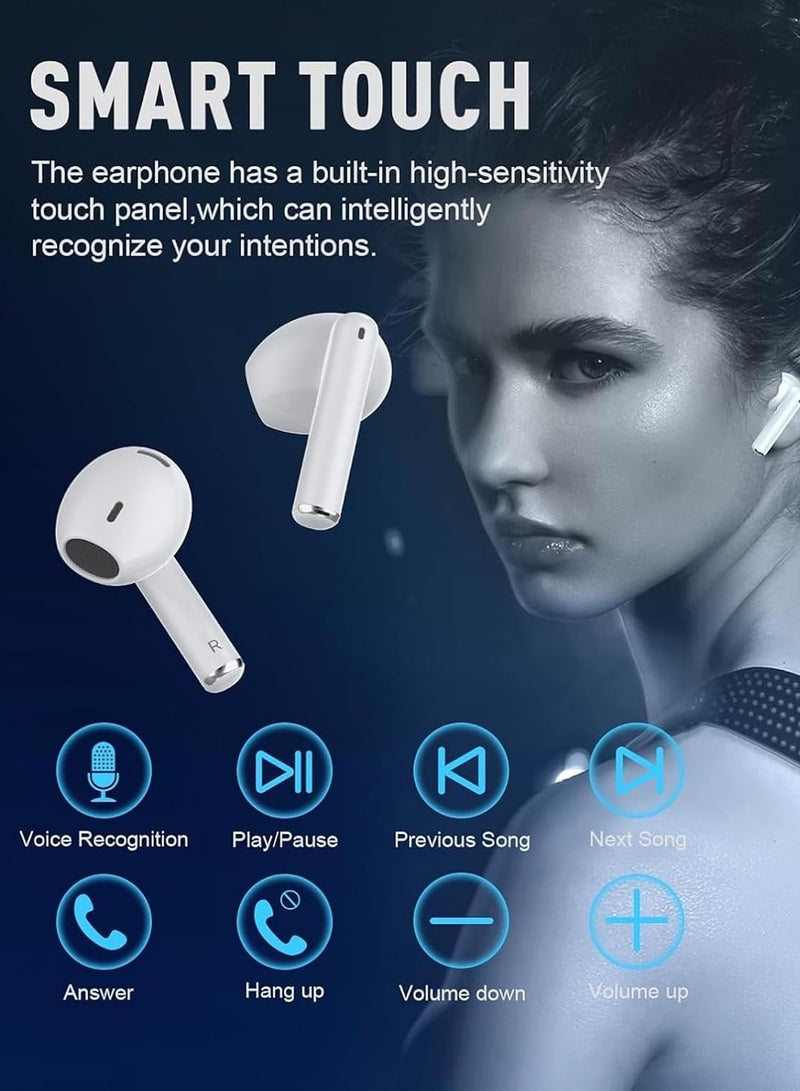 CHAPPELINE BL11 Wireless Earbuds White Bluetooth 5.4 with Microphone for Working Out Noise Canceling Bluetooth Ear Buds Wireless Earphones with Charging Case in Ear Headphone for iPhone Android - White - Image 3