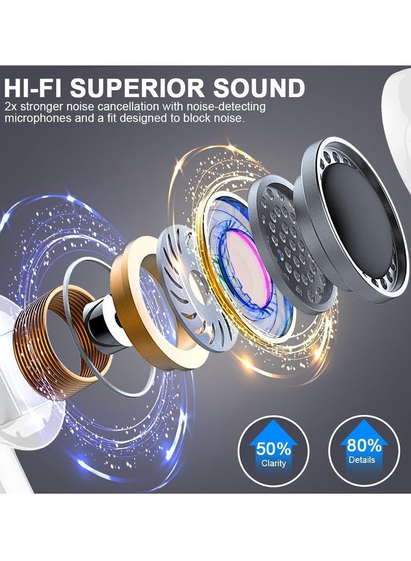 CHAPPELINE BL11 Wireless Earbuds White Bluetooth 5.4 with Microphone for Working Out Noise Canceling Bluetooth Ear Buds Wireless Earphones with Charging Case in Ear Headphone for iPhone Android - White - Image 5