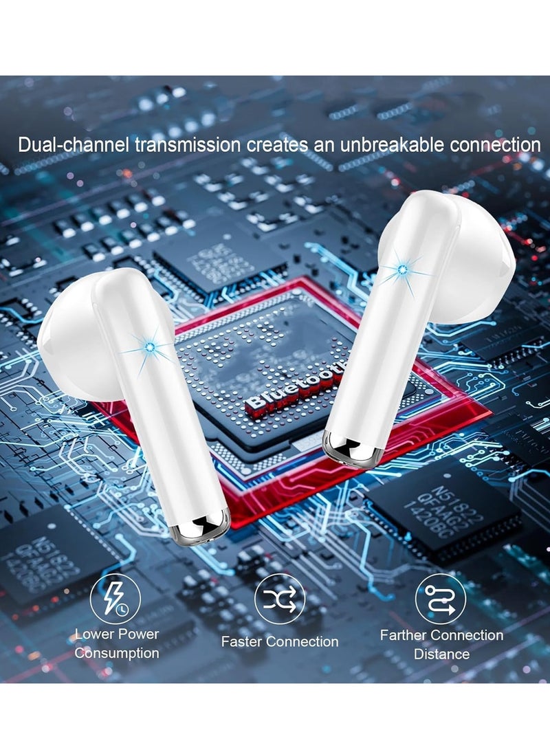 CHAPPELINE BL11 Wireless Earbuds White Bluetooth 5.4 with Microphone for Working Out Noise Canceling Bluetooth Ear Buds Wireless Earphones with Charging Case in Ear Headphone for iPhone Android - White - Image 2