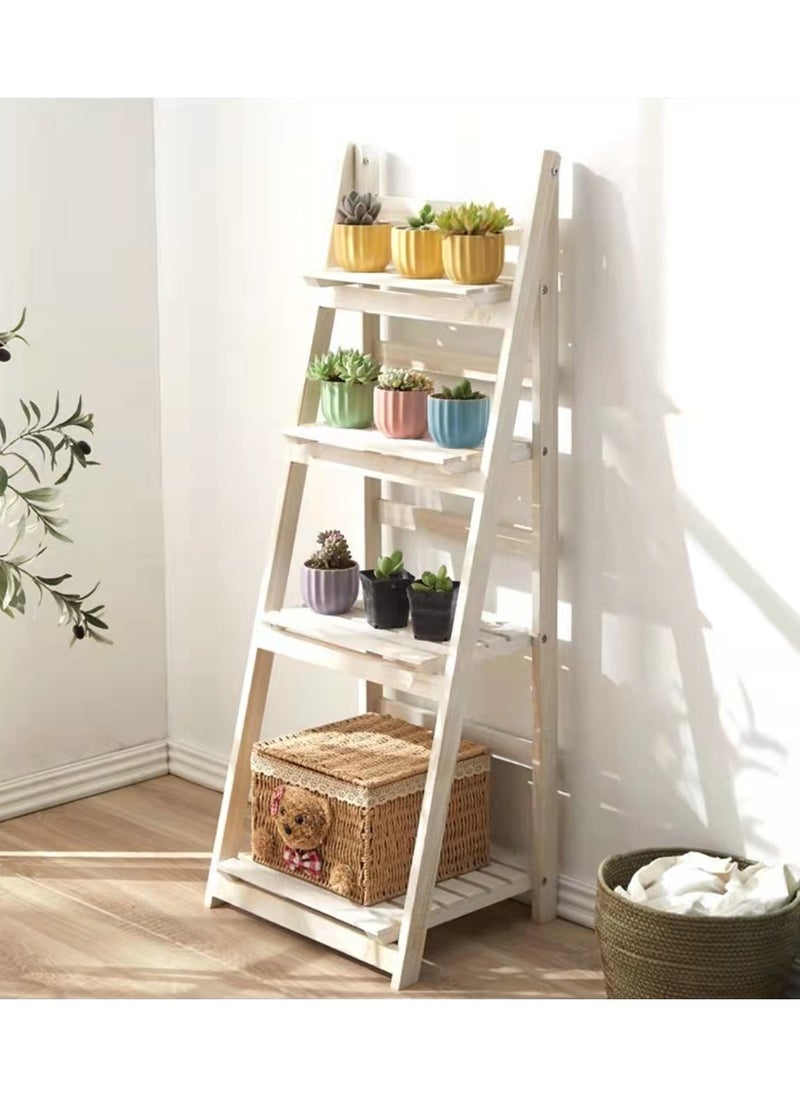 LINGWEI - Elegant Plant Stand 4 Tier Foldable Wooden Stand Sturdy & Durable Ladder Shelf Display Stand Multipurpose Shelves Stand for Bookshelf Space Saving - Image 1