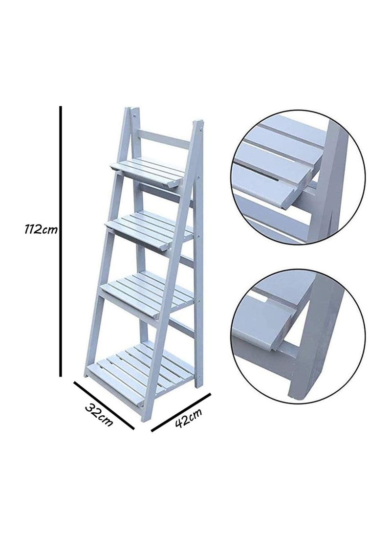 LINGWEI - Elegant Plant Stand 4 Tier Foldable Wooden Stand Sturdy & Durable Ladder Shelf Display Stand Multipurpose Shelves Stand for Bookshelf Space Saving - Image 1