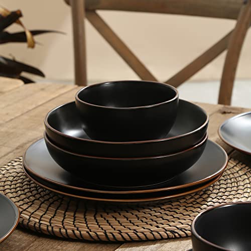 Stone Lain Brasa Modern Stoneware 16 Piece Dinnerware Sets, Plates and bowls Sets, Dish Set for 4, Black - Image 3