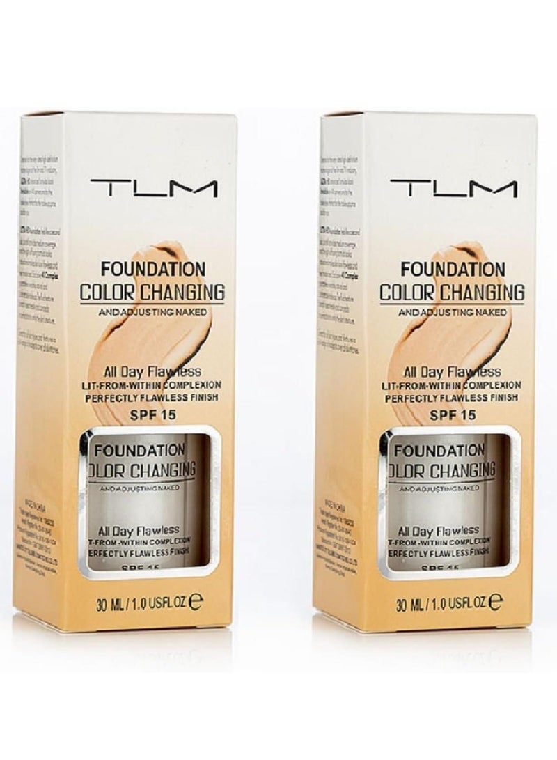 TLM (عبوة من 2) كريم أساس يتغير لونه بلا عيوب، SPF15، 2x30 مل - Image 1