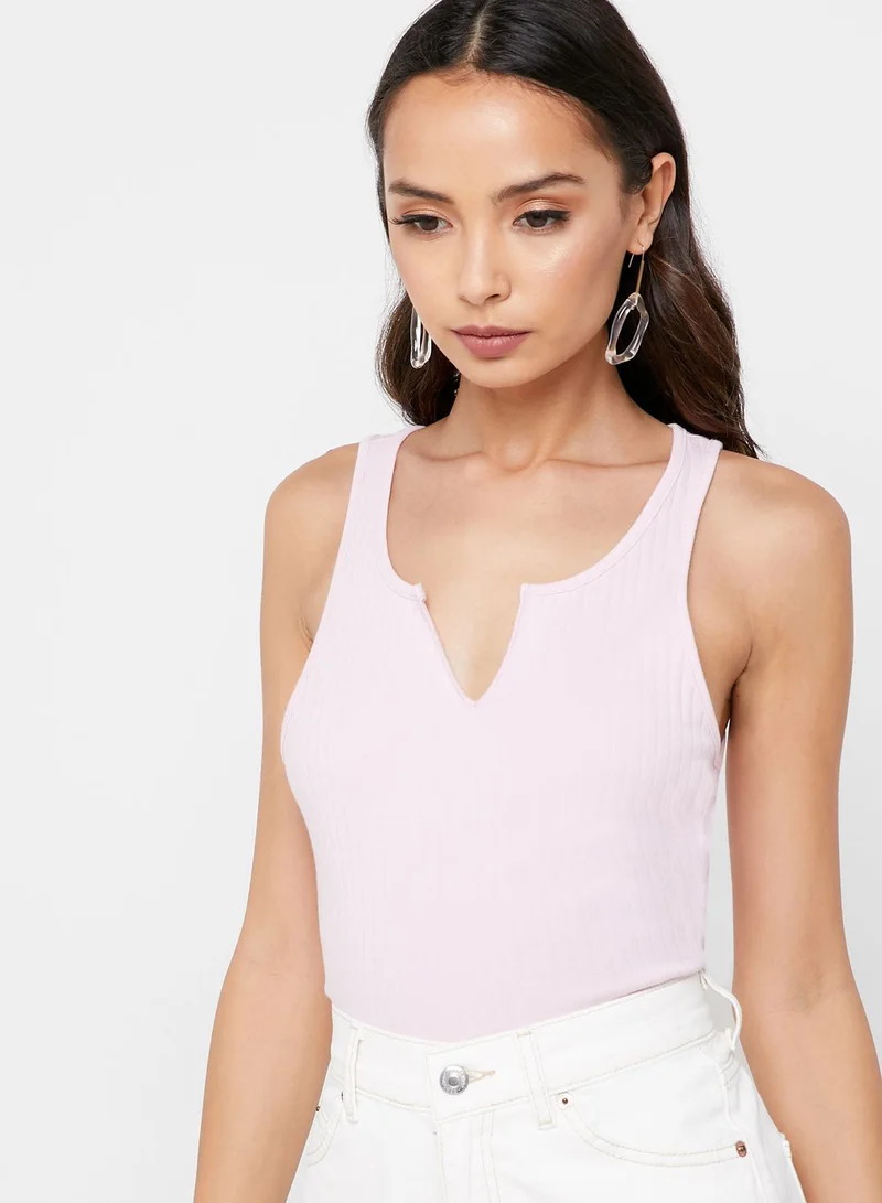 TOPSHOP Notch Neck Ribbed Crop Tank Top