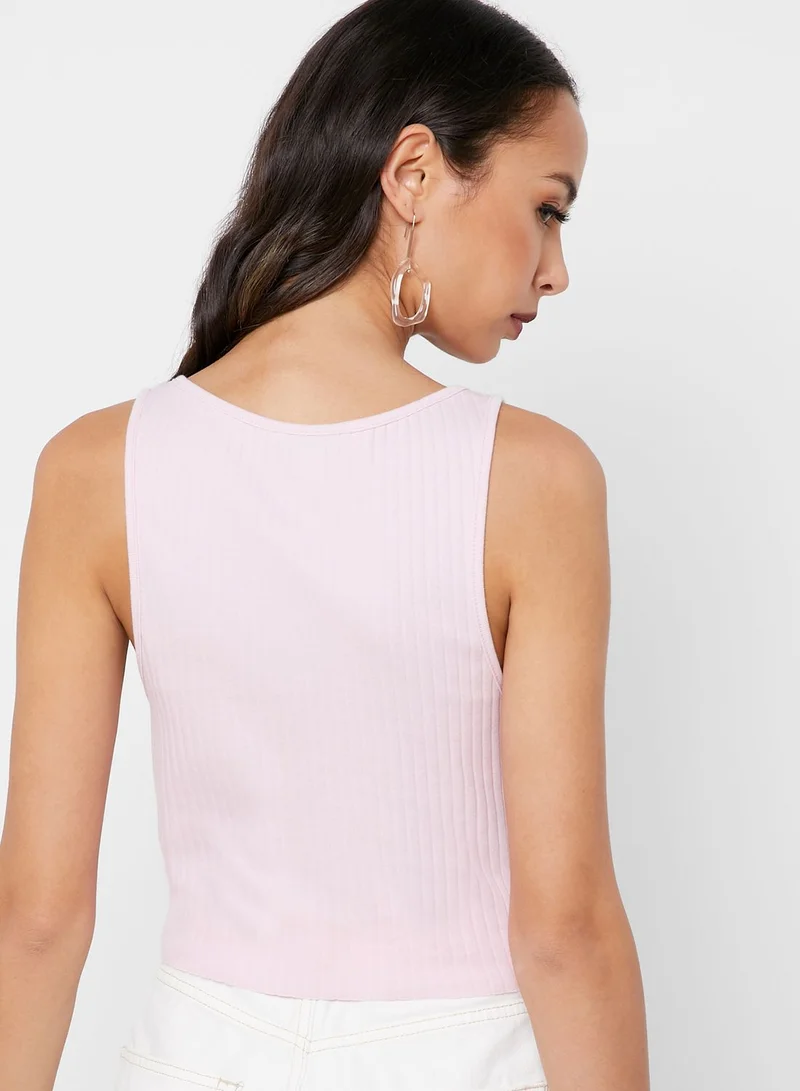 TOPSHOP Notch Neck Ribbed Crop Tank Top