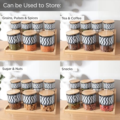 UMAI Pack of 7 Kitchen Organizer Borosilicate Jars with Bamboo Lid & Tray | 4 Pcs 350 ml & 3 Pcs 850 ml | Glass Jars for Cookies, Spices, Snacks, Tea, Coffee, Sugar | BPA Free - Image 4