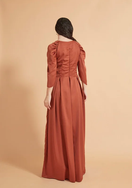 Thouq Floral Applique Raglan Gathered Sleeve Maxi Dress