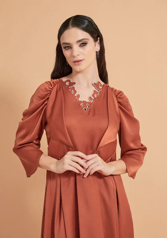 Thouq Floral Applique Raglan Gathered Sleeve Maxi Dress