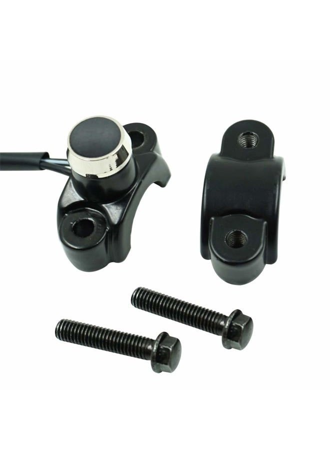 Feiteplus Aluminum 22mm Motorcycle Handlebar Control Horn Start Switch Button Momentary Action with Two Bullet Connectors Black Button - Image 1