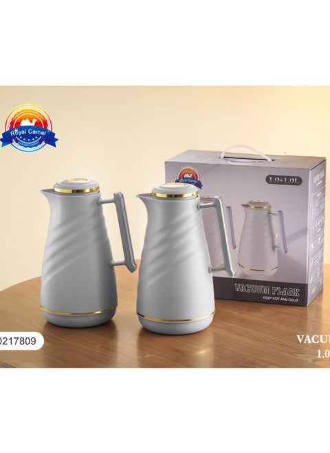 Royal Camel 2 Piece Thermos Set 1L + 1L Light Grey+Golgen