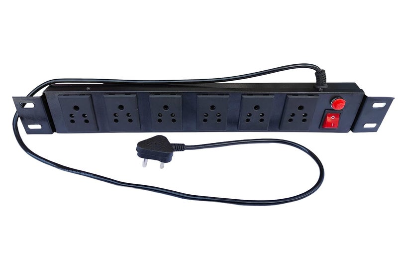 KN GROUP INDIA Flat Extension Cord Portable Extension Cord Surge Protector Multi Plug Commercial and Household Purpose Fuse Protector 6 Socket in 1 Switch Surge Protector Fuse with Power Cord 125 mtr Black Pack of 1  - Image 1