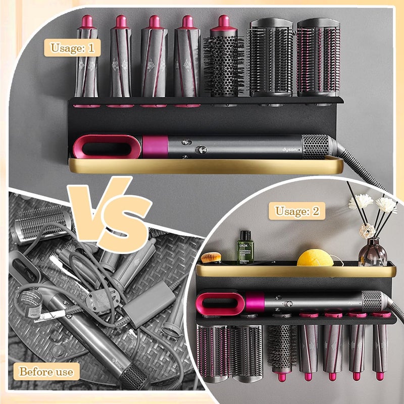 Yimerlen Straightener Holder Compatible with Dyson Airwrap Wall Mount Storage Rack for Curling Iron Attachments and Complete Styler (Gold/Black, with Air Cushion Comb) - Image 4