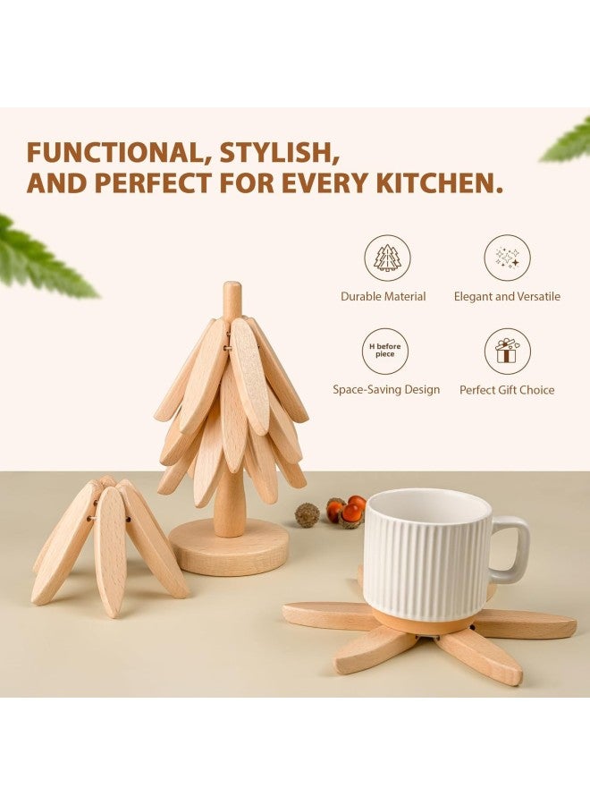 Advanced Sense Tree Coaster Heat Insulation Mat Dining Table Decoration Creative Tree Solid Wood Black Walnut Anti-scalding Pot Bowl Mat-Color:Walnut Color - Set Of 3 Pieces Plus Base (opp Ziplock Bag)  - Image 5