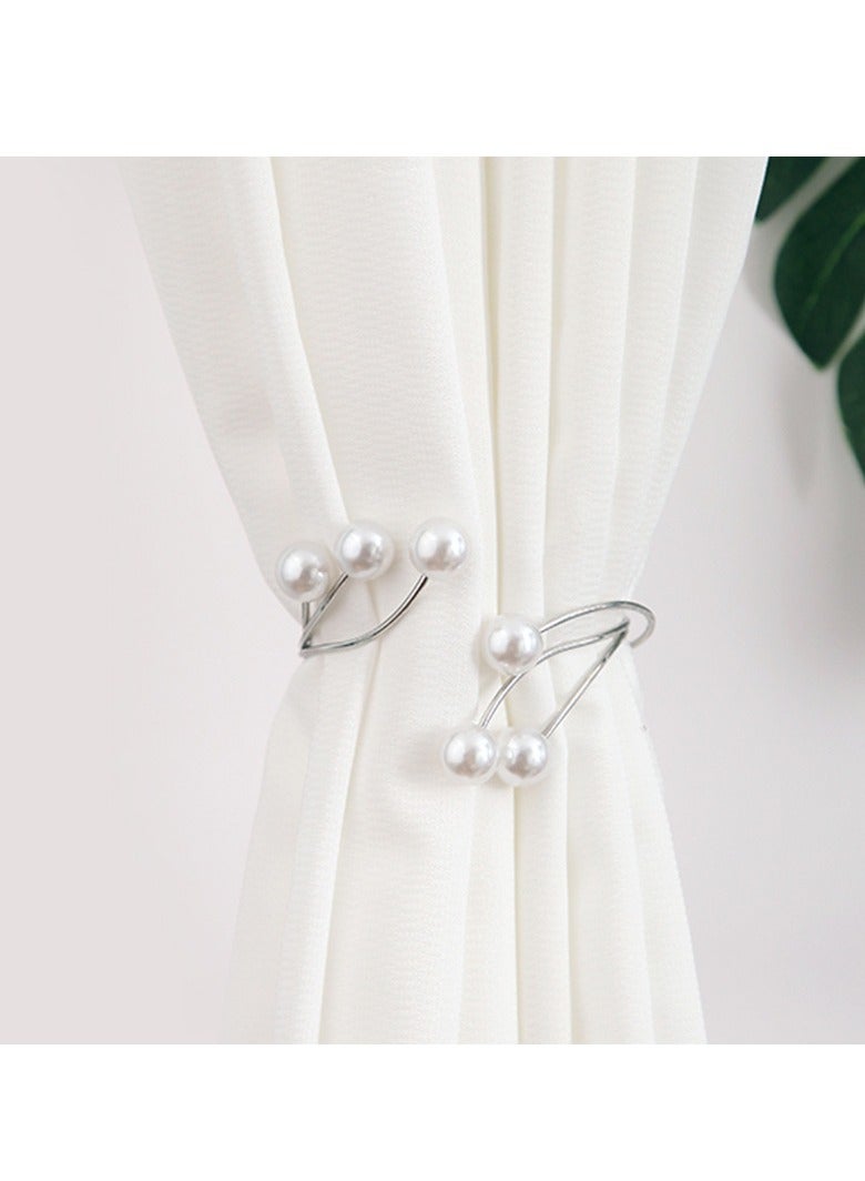 Arabest Metal Curtain Tiebacks 2 Pack, Adjustable Curtain Buckles, Simple and Luxurious, with Pearl Curtain Tie Backs, for Home Office Curtain Decoration - Image 2