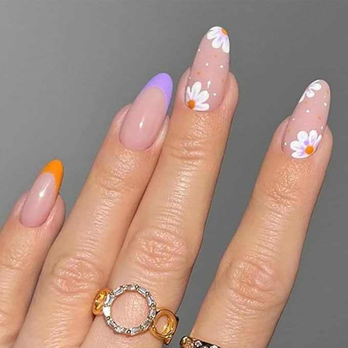 Brishow French Pearl Press on Nails Almond Pink Ballerina Acrylic Fake Nails for Bride Wedding 24pcs for Women and Girls - Image 1