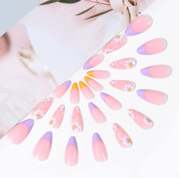 Brishow French Pearl Press on Nails Almond Pink Ballerina Acrylic Fake Nails for Bride Wedding 24pcs for Women and Girls - Image 2