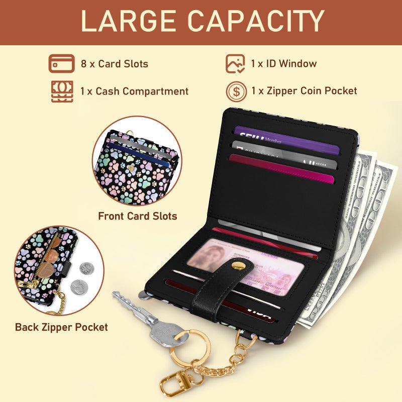 Jogjam Dog Paw Rfid Women Wallet, Small Slim Thin Credit Card Wallet, PU Leather Bifold Cash Zipper Coin Pocket ID Window for Female Ladies Teen Girls Girly - Image 4