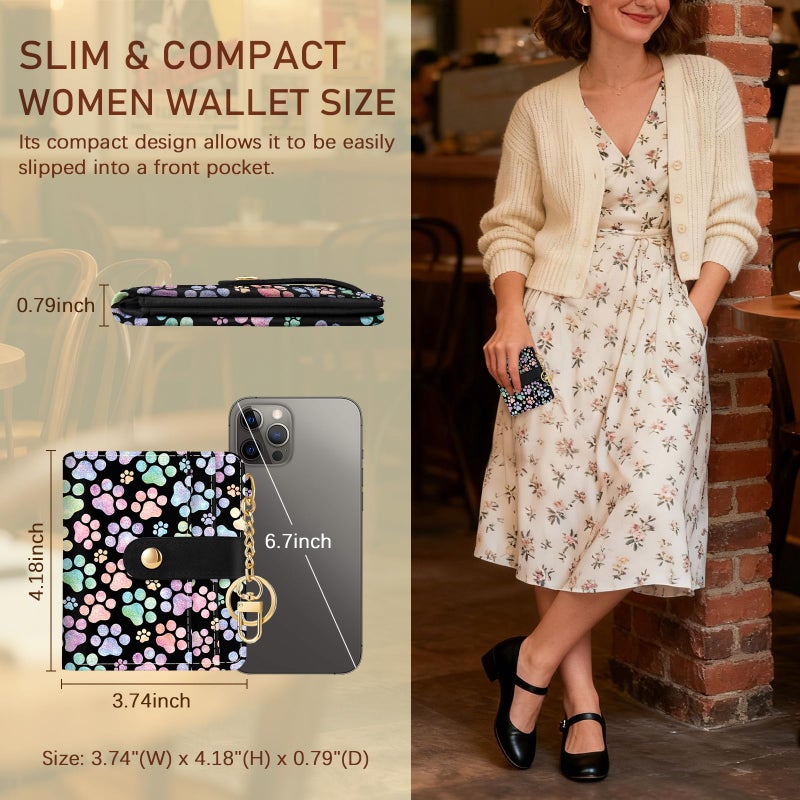 Jogjam Dog Paw Rfid Women Wallet, Small Slim Thin Credit Card Wallet, PU Leather Bifold Cash Zipper Coin Pocket ID Window for Female Ladies Teen Girls Girly - Image 5