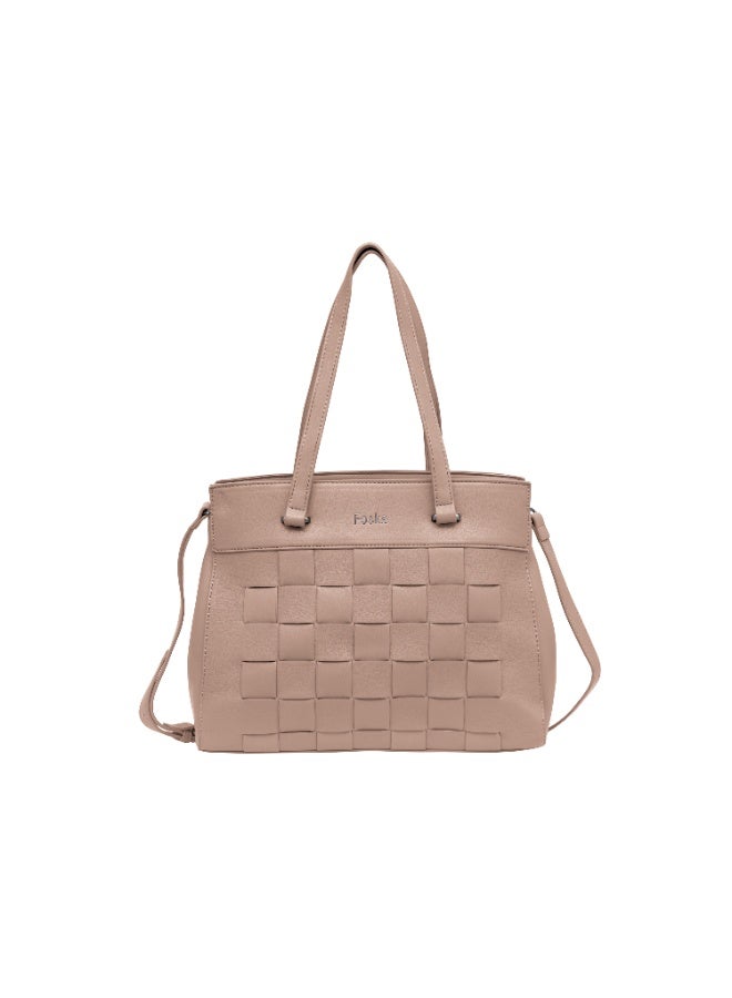فوسكا حقيبة توتي نسائية فوسكا منسوجة – تصميم أنيق مع مقابض علوية وحزام قابل للتعديل – نود - Image 1