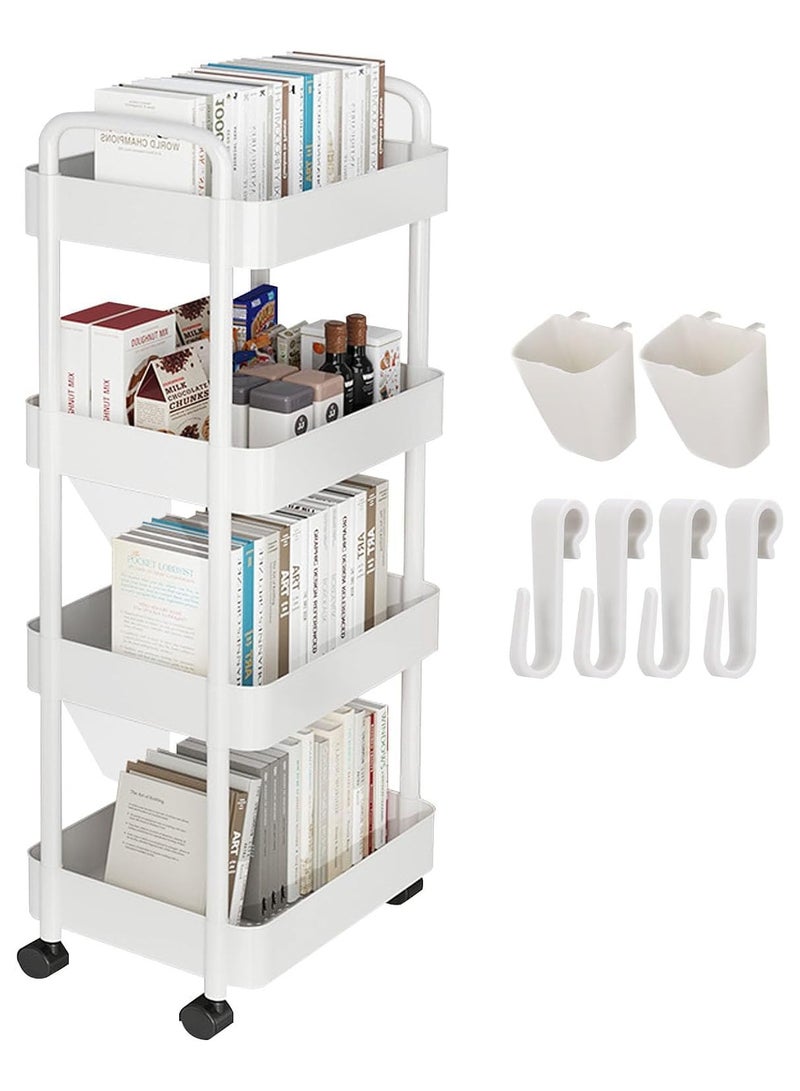 AUTOYSUR 4-Tier Rolling Utility Cart with Wheels, Detachable Utility Storage Cart with Handle and Lockable Casters, Multi-Functional Storage Trolley for Office, Kitchen,Bathroom(White, 4-Tier) - Image 1