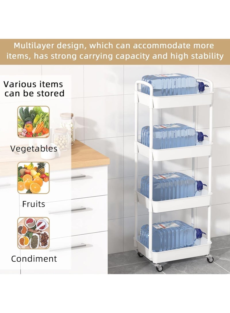 AUTOYSUR 4-Tier Rolling Utility Cart with Wheels, Detachable Utility Storage Cart with Handle and Lockable Casters, Multi-Functional Storage Trolley for Office, Kitchen,Bathroom(White, 4-Tier) - Image 2
