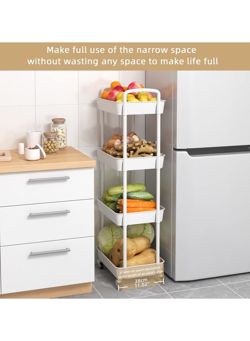 AUTOYSUR 4-Tier Rolling Utility Cart with Wheels, Detachable Utility Storage Cart with Handle and Lockable Casters, Multi-Functional Storage Trolley for Office, Kitchen,Bathroom(White, 4-Tier) - Image 3