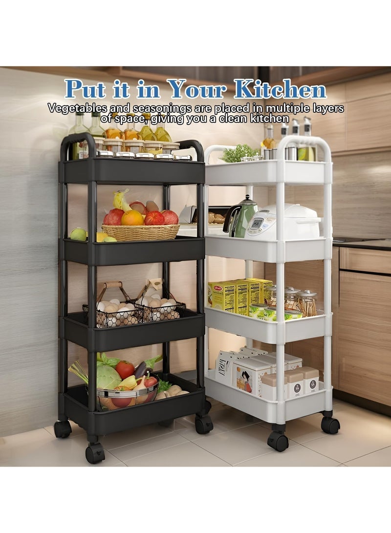 AUTOYSUR 4-Tier Rolling Utility Cart with Wheels, Detachable Utility Storage Cart with Handle and Lockable Casters, Multi-Functional Storage Trolley for Office, Kitchen,Bathroom(White, 4-Tier) - Image 4