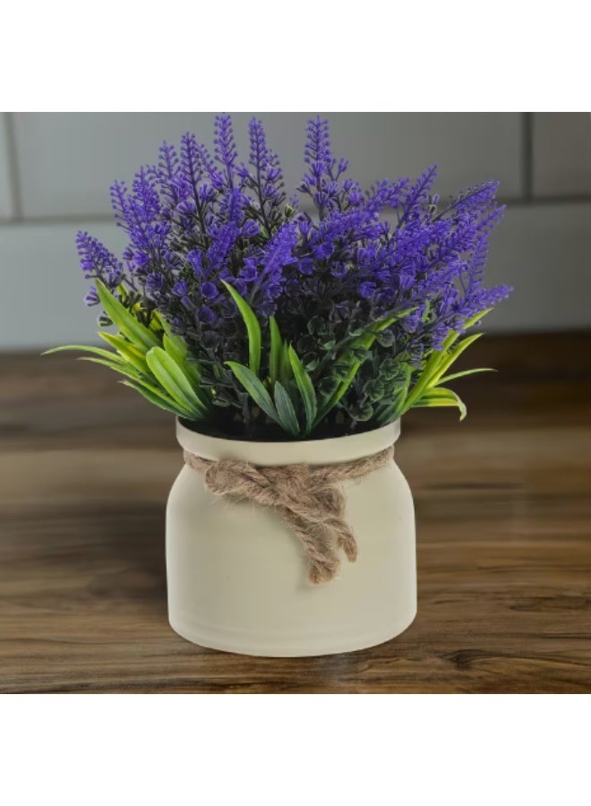 OASIS-TH Lavender Potted Artificial Flowers, Mini Plastic Greenery Plants with White Pot, Indoor Tabletop Decor， Fake Lavender Plant in Pot - Faux Lavender Flowers Artificial Plants Purple Decor Bathroom - Small Spring Fake Potted Flower Home Decor Indoor Kitchen Table 1 Pack - Image 4