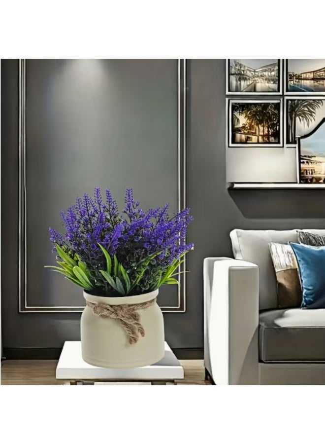 OASIS-TH Lavender Potted Artificial Flowers, Mini Plastic Greenery Plants with White Pot, Indoor Tabletop Decor， Fake Lavender Plant in Pot - Faux Lavender Flowers Artificial Plants Purple Decor Bathroom - Small Spring Fake Potted Flower Home Decor Indoor Kitchen Table 1 Pack - Image 2