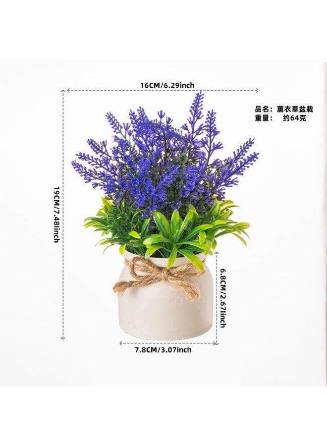 OASIS-TH Lavender Potted Artificial Flowers, Mini Plastic Greenery Plants with White Pot, Indoor Tabletop Decor， Fake Lavender Plant in Pot - Faux Lavender Flowers Artificial Plants Purple Decor Bathroom - Small Spring Fake Potted Flower Home Decor Indoor Kitchen Table 1 Pack - Image 1