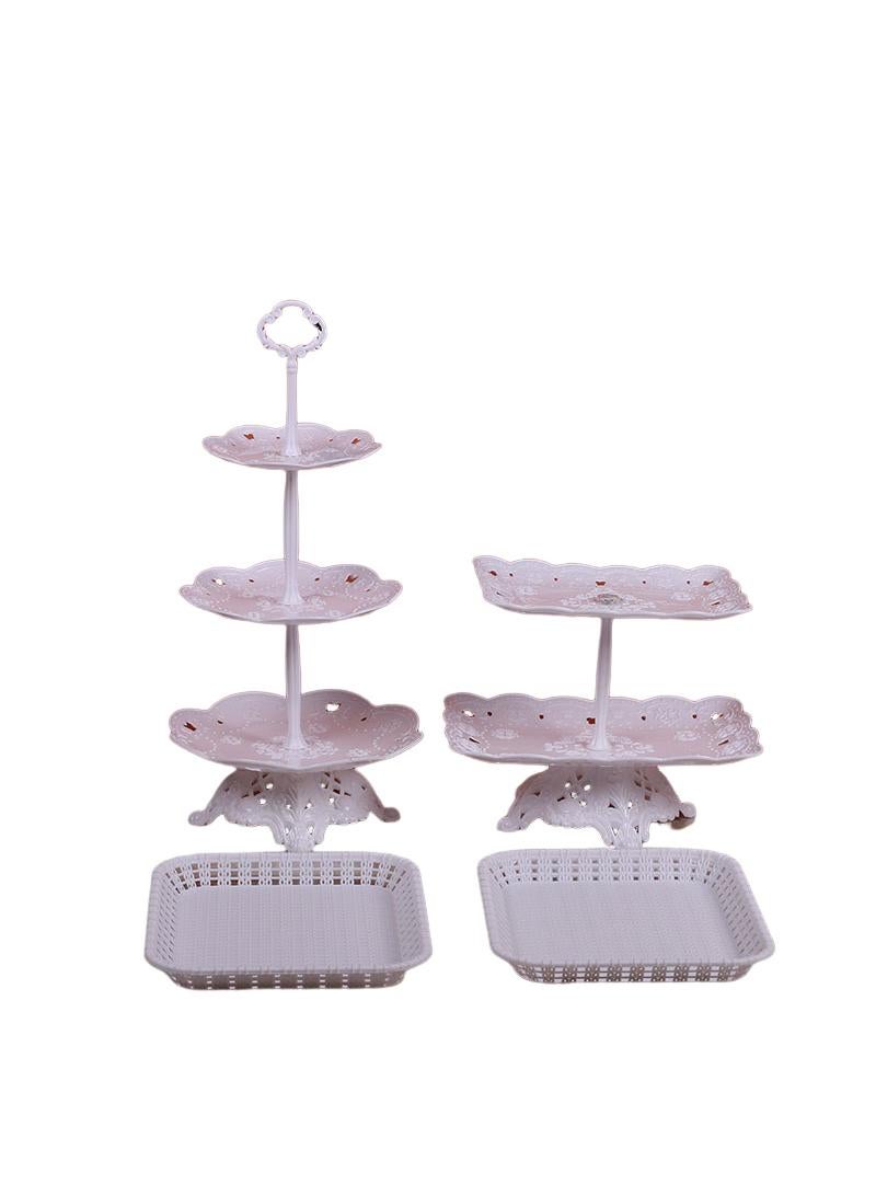Bluejw 4-Piece Cake Dim Sum Tray Shelf Set Plastic Cake Stands Set White - Image 1