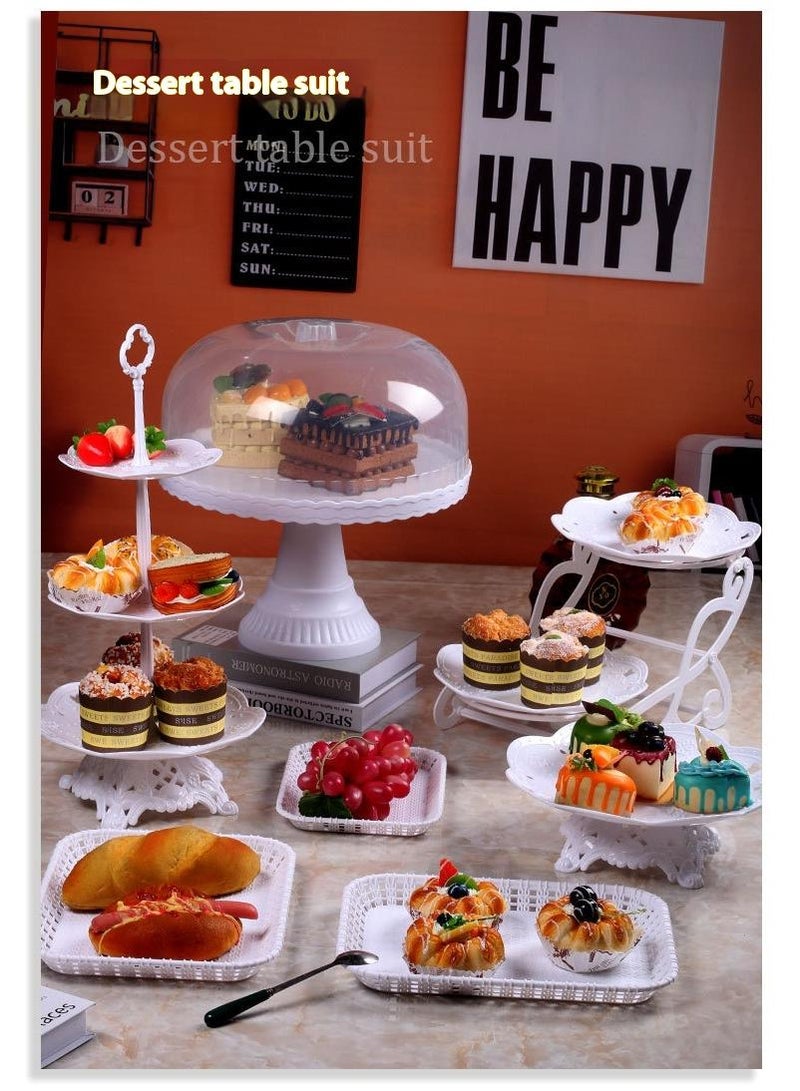 Bluejw 4-Piece Cake Dim Sum Tray Shelf Set Plastic Cake Stands Set White - Image 2
